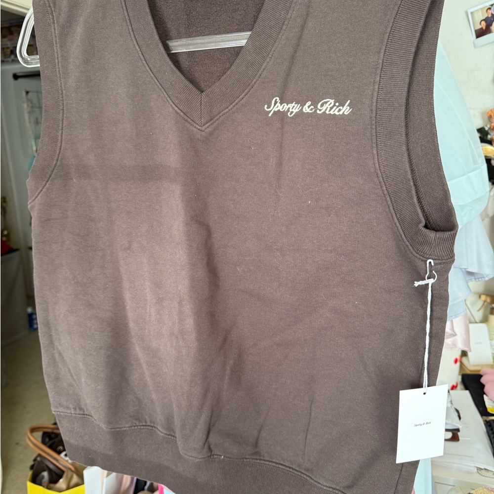 Sporty & Rich Chocolate V-Neck Top